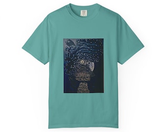 Starry Black Cockatoo T-Shirt | Night Sky Parrot Art