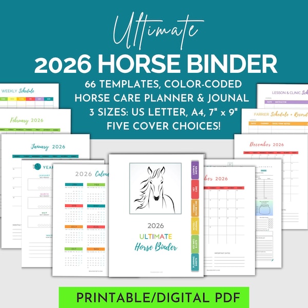 2026 ULTIMATE HORSE Care Planner | Horse Record Keeping Journal Printable | Equestrian Planner| Digital Horse Binder| Horse Vet Care Planner
