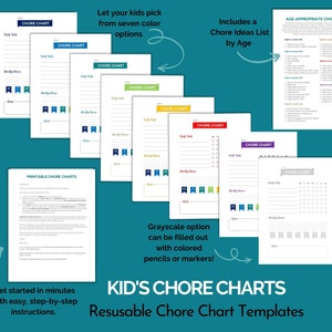 Kids Chore Charts Printable INSTANT DOWNLOAD Kid's - Etsy