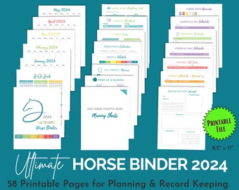2024 ULTIMATE HORSE Binder Record Book, Horse Care Tracker |Printable Calendar, US Letter Size|7"x 9"|A4| pdf, 58 Pages, Equestrian Planner