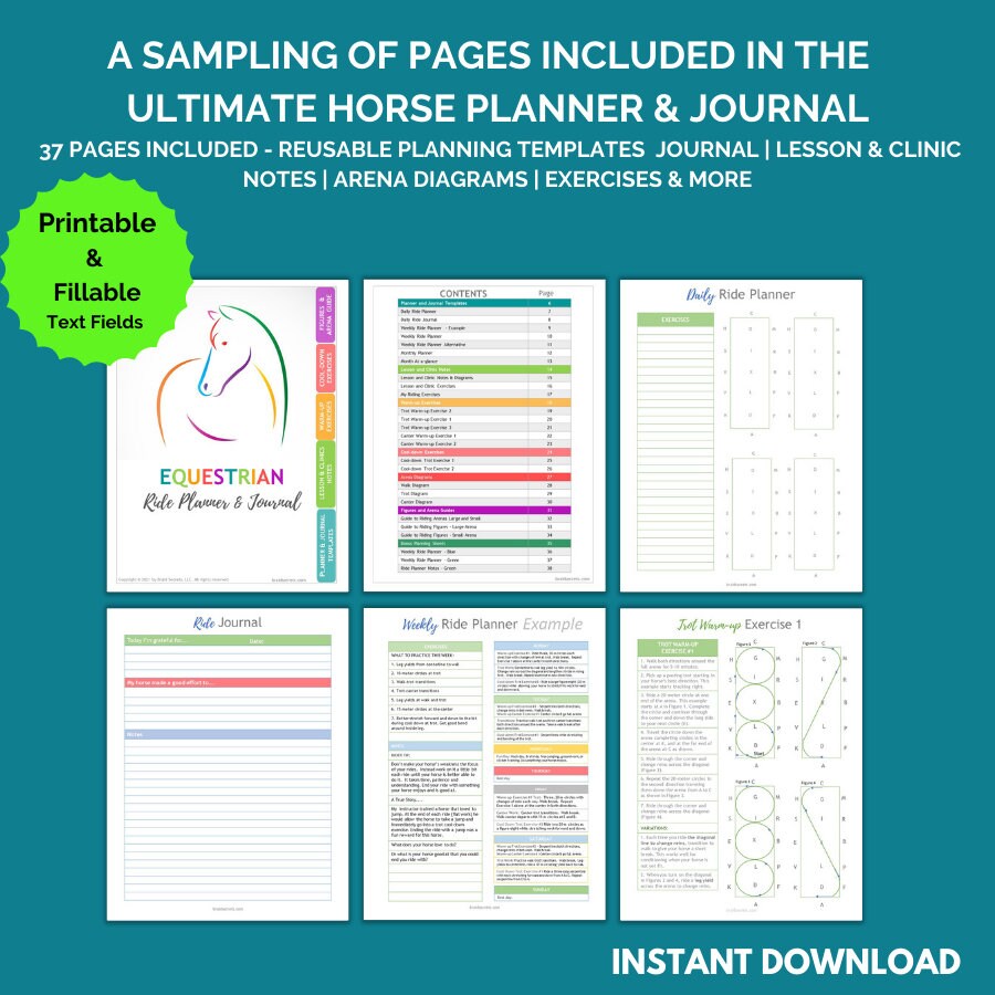 HORSE Planner & Journal, Printable Equestrian Planner, Dressage Journal