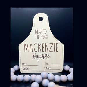 New To The Herd Baby Name Announcement Cow Tag; Rustic Baby Announcement; Hospital Name Sign; Country Baby Name Sign; Cow Baby; Cow Tag