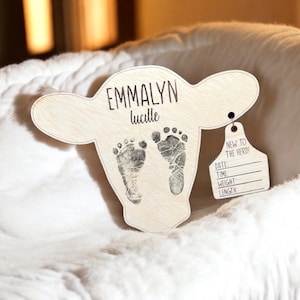 Cow Baby Footprint Name Sign; Hospital Keepsake; Western Newborn