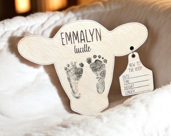 Cow Baby Footprint Name Sign; Hospital Keepsake; Western Newborn