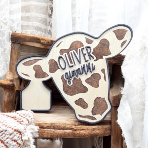 Cow Pig Tag Baby Milestone Name Sign, Interchangeable, Baby Gift, Baby Shower Gift, Rustic Baby, Country Baby, Milestone Sign