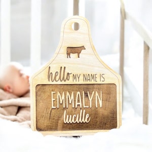 Hello My Name Is Baby Name Announcement Cow Tag; Rustic Baby Announcement; Hospital Name Sign; Country Baby Name Sign; Cow Baby; Cow Tag