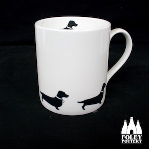 SIL: Dachshund, Sausage Dog, Dog, Dogs, Silhouette, illustrated - Fine Bone China Mug