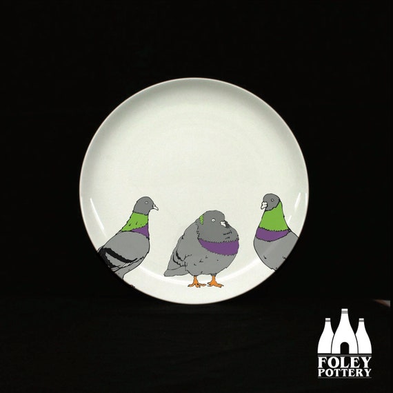 S: Pigeon Birds Inspired Illustrated Fine Bone China Plate