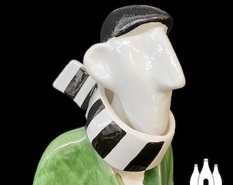 FCF: Flat Cap Fan - Football Figurine - Black and White Scarf -  -  - Earthenware