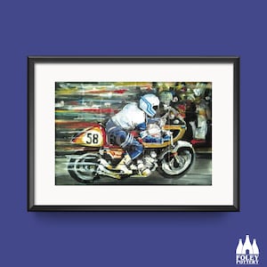 MC: Classic Racing Motorbikes - Benelli 750SEI - Isle of Man 1975 - Inspired - ( Illustrated ) -Tribute - Fine Art Print