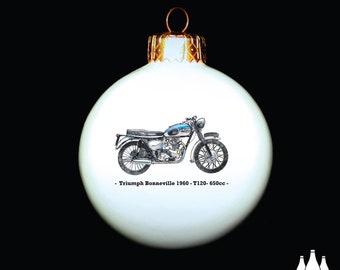 CMC : Triumph Bonneville T120 - 1960 - 650 cm3 - Moto classique - Inspiré - Illustré - Hommage - Porcelaine fine - Boule de Noël