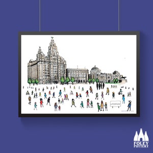 PL: Liverpool, Liver Building, waterfront, Liverpool, England, Inspired, illustrated, Tribute - Fine Art Print