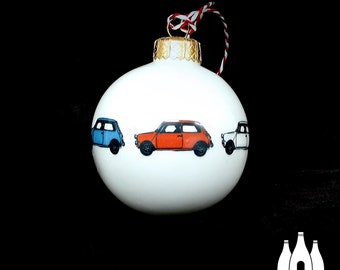 C: Mini - Car - Italian Job - ( Inspired ) - ( Illustrated ) - Tribute -  Fine bone China Bauble