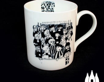 FANS: - Football fans - Black and White teams - illustrated - inspired - tribute -  Fine Bone China Mug