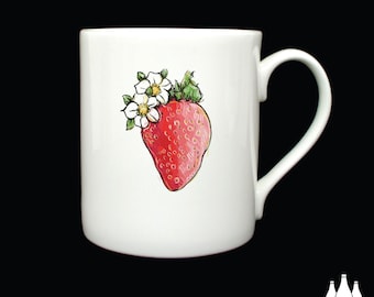 G: Geïnspireerd, Geïllustreerd, Geïllustreerd, Aardbei, Fruit, Wilde bloem, Bloem, Tuinieren, Toebehoren, Tuinieren, Volkstuin, Tuin, China - Fijn porselein - Mok