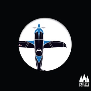 May include: A blue and black airplane with a white background. The airplane is viewed from above, with the wings spread out.