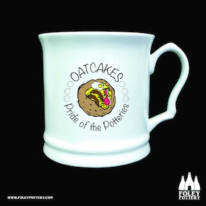 OC: Stoke, Staffordshire Oatcake, Oatcakes, Pride of the Potteries, Stoke-on-Trent, Illustrated, inspired, Fine Bone China - Tankard
