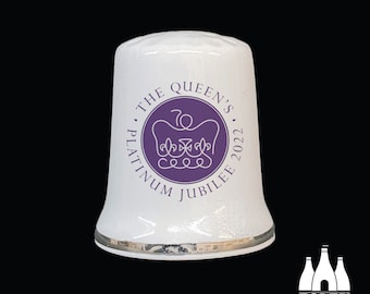 QPJ: Queen&#39;s Platinum Jubilee  - Logo, Emblem - Crown - ( Inspired ) - Tribute - Fine Bone China Thimble