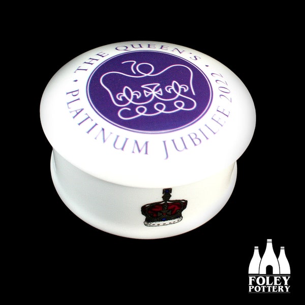 QPJ: Queen's Platinum Jubilee - Logo, Emblem - Crown - Tribute - ( Inspired ) - Fine Bone China - Trinket - Pill Box