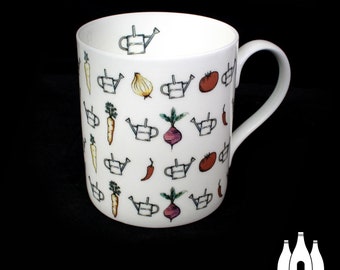 VP: The Veg Patch, Vegetables, Gardening, Allotment, Gardener, Vegetable, inspired, Illustrated - Fine bone China - Mug