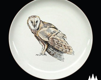 B: Barn Owl, Owl, Bird of prey, Bird, Birds, Wildlife, Nature, inspired, illustrated - Fine bone China Plate
