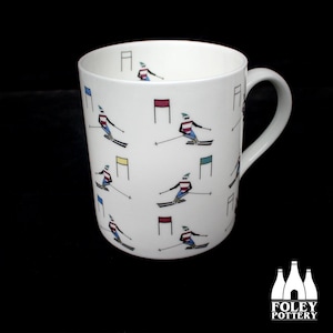 P: Winter Sports - Slalom Skiing - Illustrated - Inspired - Repeat Pattern - Fine bone China - Mug