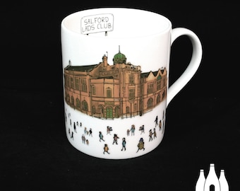 PL:  Salford Lads Club - Manchester  - Inspired - illustrated - Tribute   - Fine Bone China Mug