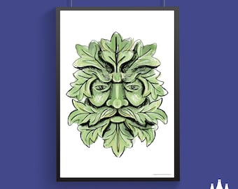 G: The Green Man, Forest, Woodsman, Gardening, Allotment, Gardener, Garden, inspired, Illustrated - Fine  Art Print