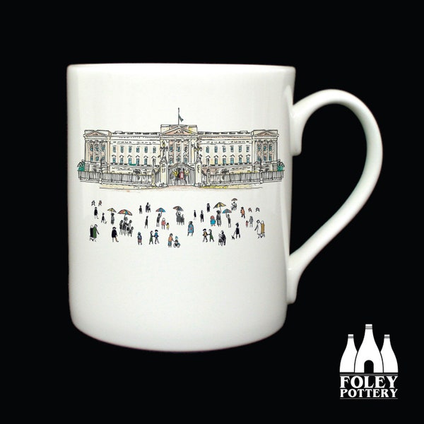 COM: Buckingham Palace - Queen Elizabeth - Goodbye Your Majesty - Illustrated - Tribute  - Fine Bone China Mug