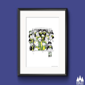 FANS: Norwich City, aficionados al fútbol, seguidores, dibujos animados, inspirados, ilustrados, homenajes - Impresión de bellas artes