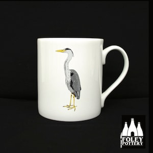 B: Heron -  bird - wildlife - Inspired - ( Illustrated ) - Fine Bone china Mug