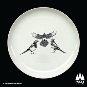 B: Magpies, Magpie, Bird, Birds, Wildlife, Nature, inspired, illustrated - Fine bone China Plate