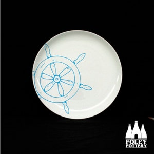 N: Nautical - Ships Wheel - Helm - Fishing - Fishing Boat - Seaside - Fishing  - Sailing - Boat - Inspired - Fine Bone China - Plate