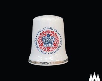KCIII: King Charles, Official Coronation Emblem, Commemorative, inspired, illustrated, Tribute - Fine Bone China - Thimble