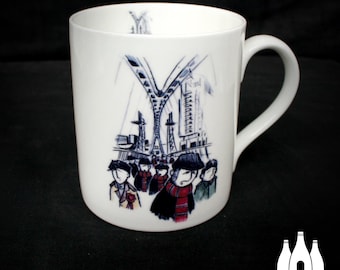 FF: Salford Quays - Manchester United Colours - tribute  -  ( Supporter ) -  (  ) - ( Illustrated ) - Art - Fine bone china Mug