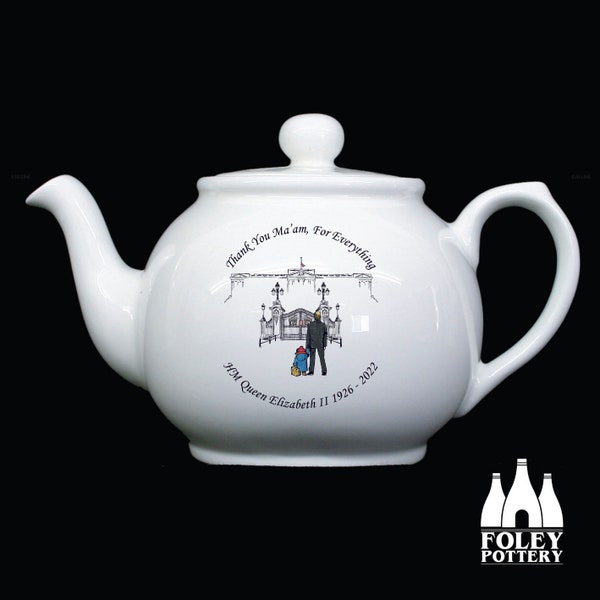 QEII: Buckingham Palace, Thank You Ma'am, Queen Elizabeth II - Illustrated - Tribute - Commemorative - Fine Bone China - Sandringham Tea Pot