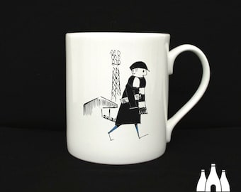 FCF: Newcastle United FC - Abanico con gorra plana - Inspirado - Ilustrado - Homenaje - Taza de porcelana fina