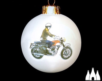 MBC: Motor Bike - Triumph Bonneville T120  - ( Inspired ) - ( illustrated ) - Tribute  - fine bone china - Bauble