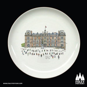 TH: Hanley Town Hall, Stoke on Trent, England, Inspired, illustrated, Tribute  Fine Bone China Bottle  Plate