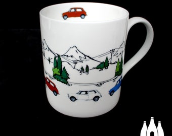 C: Italian job,  Mini, Car  - illustrated - Tribute - Fine Bone China Mug