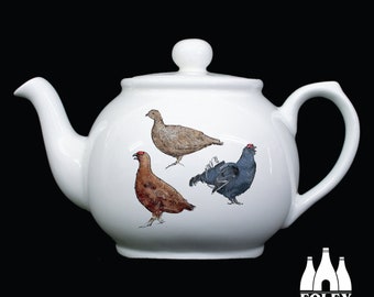 B: Grouse - Game Bird - Sandringham Tea Pot - Birds, British Bird, Wildlife, Animal - Illustrated  - Tribute - Fine Bone China -