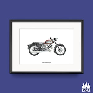Könnte beinhalten: Eine Schwarzweißillustration eines roten und schwarzen Vintage-Motorrads. Das Motorrad ist ein Modell 100cc aus dem Jahr 1958.
