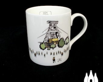 COL: Mina de carbón Hem Heath - North Staffordshire - Jornada laboral - Trentham - Estructura principal - Ilustrado - Taza de porcelana fina