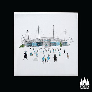 FFG: Manchester City,  Matchday@ Maine Road, Football Stadium, Inspired, illustrated, Tribute - Decorative Ceramic Tile