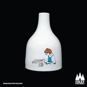 PW: Burnishing, Pottery worker, Potteries, Cartoon, Stoke On Trent, Inspired, illustrated - Fine bone china Bottle Kiln