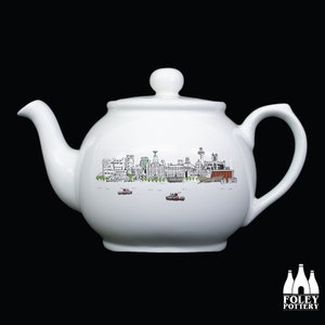 PL: Liverpool, Waterfront, Skyline, Mersey Ferry, illustrated,  inspired, Tribute - Sandringham Tea Pot