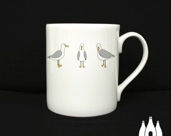 S: Seagull, Seagulls, Seabird, Bird, Seaside, Birds,  inspired,  illustrated - Fine bone China Mug