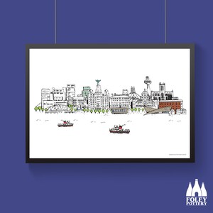 PL: Liverpool, Waterfront, Skyline, Merseyside, Inspired,  Illustrated Tribute -  fine Art Print