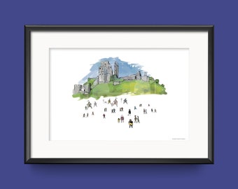 GB: Corfe Castle - Dorset - (  ) - Illustrated - Fine Art Print