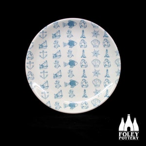 N: Nautical, Seaside, Fisherman, Fishing, Lighthouse, Fishing boat, Sailing, Yacht, Boat, Illustrated,  inspired,  Fine Bone China  Plate